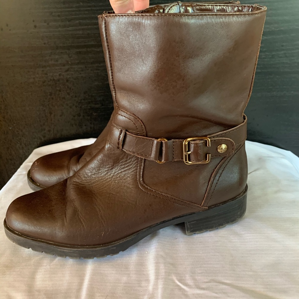 Anne Klein Leather Boots Short 8 Buckle + Zip